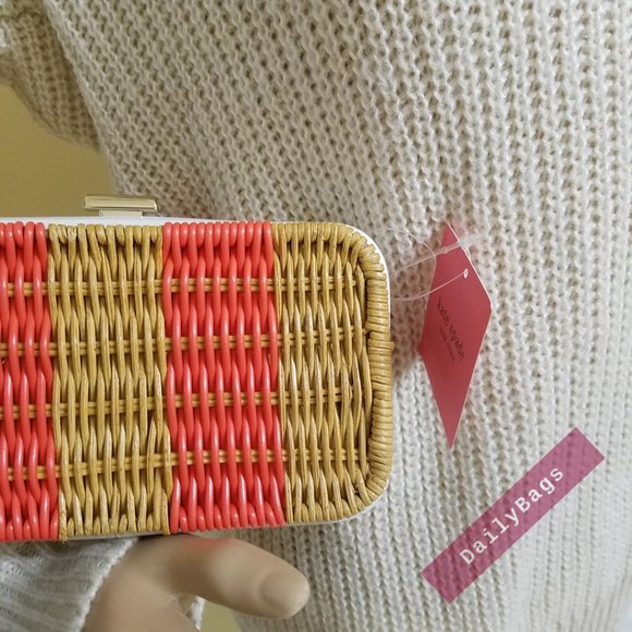 PEACH MELBA CLUTCH KATE SPADE NWT 100% AUTHENTIC CROSSBODY KITT WICKER CLUTCH - Picture 6 of 8